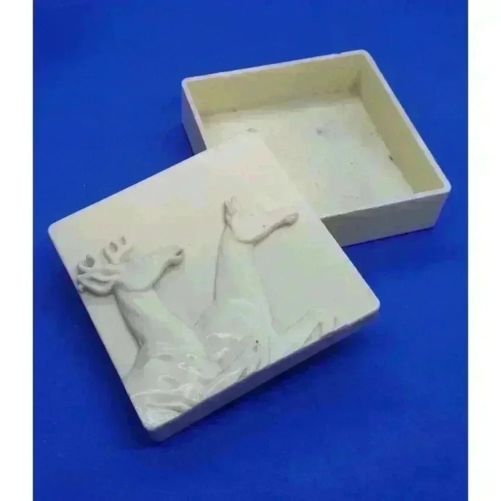 Vintage Celluloid Jewelry Trinket Box Art Deco 30s High Relief Deer Men Gift